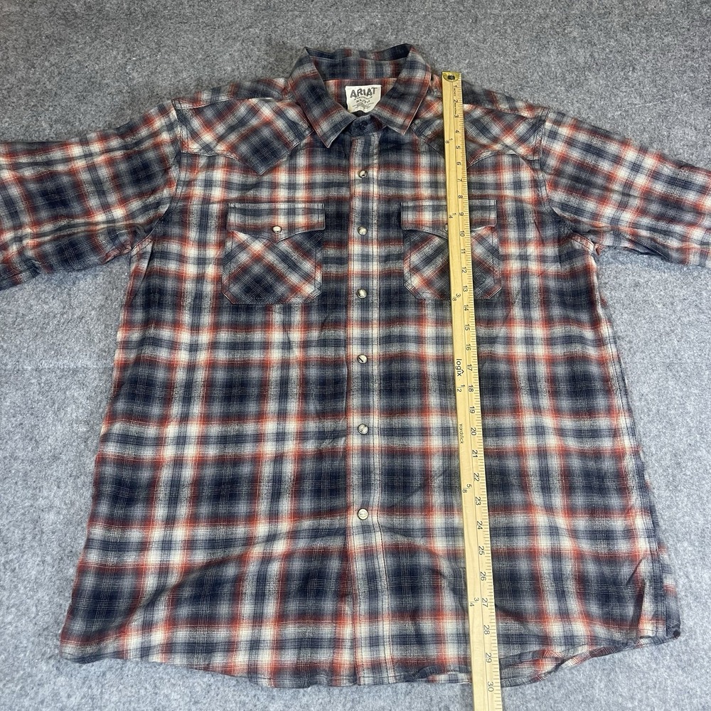 Ariat Shirt Mens XL Red Gray Retro Fit Southwestern Pearl Snap Rodeo Cowboy - Picture 8 of 8
